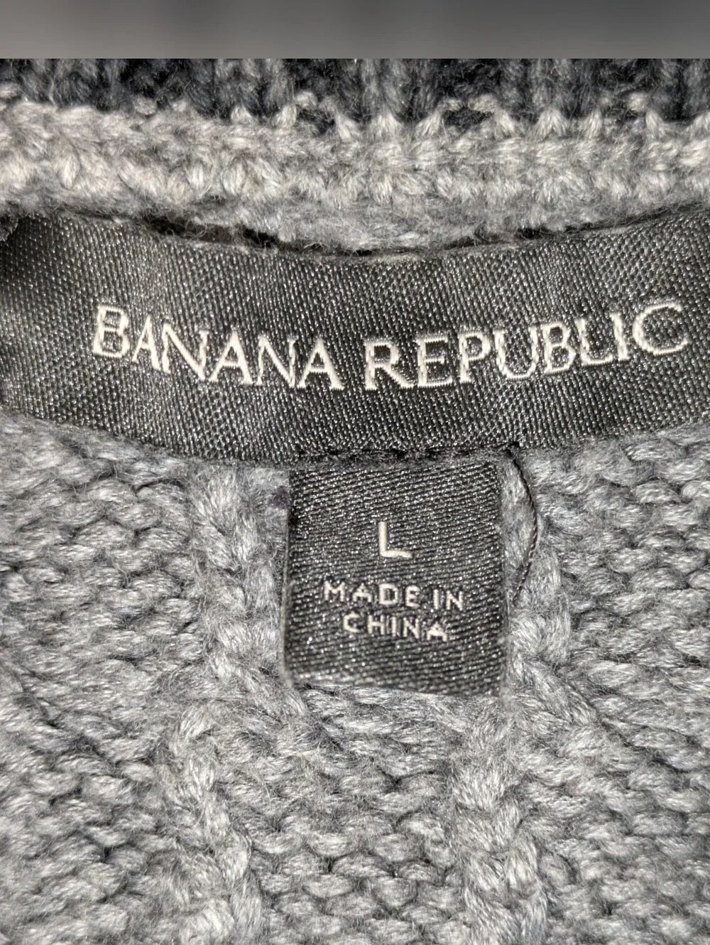 Banana Republic 100% Cotton Cable Knit Crewneck Sweater Gray Men's L
